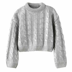 NWOT Zara Girls 13-14 Silver Cropped Cableknit Sweater